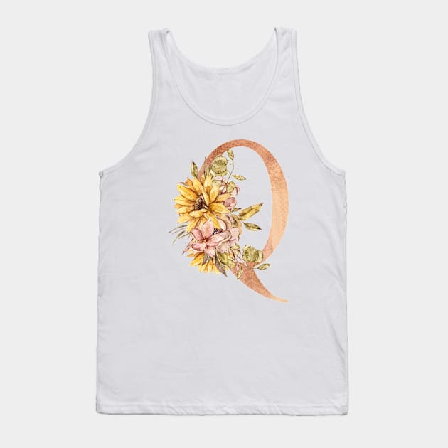 Watercolor sunflower bouquet monogram letter Q Tank Top by tiana geo